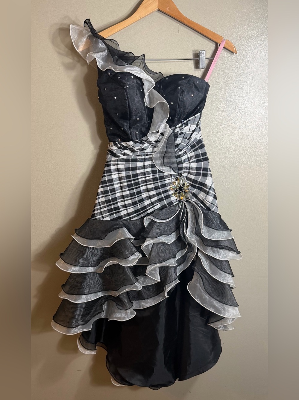 Blush Prom Black Plaid Ruffle Dress Size 4 Y2K Coquette Punk Formal
